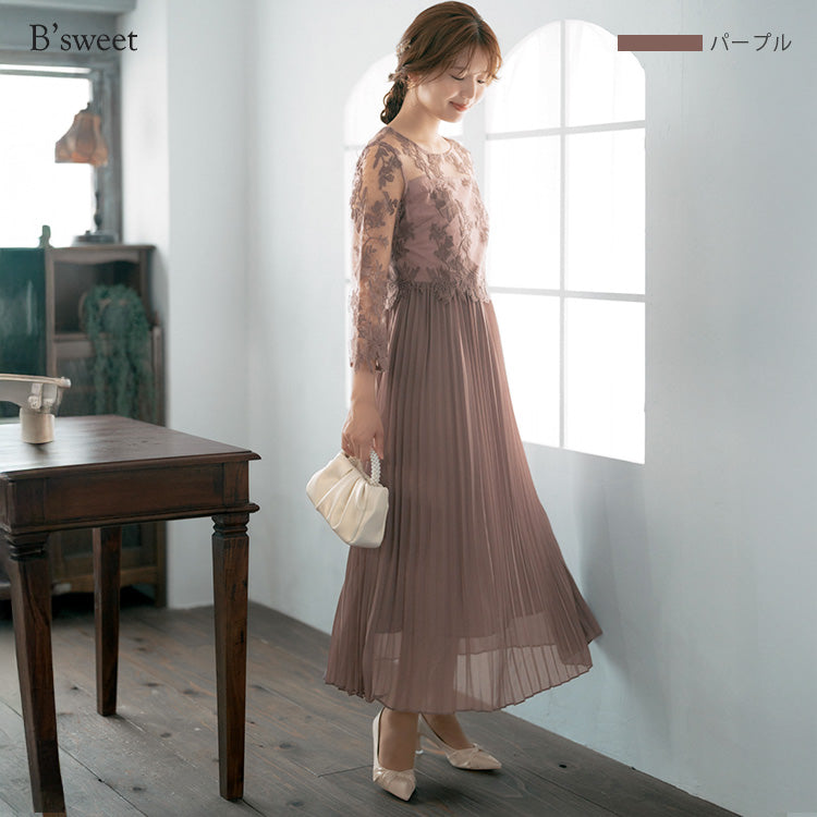 【pd47cy】レースプリーツワンピース
