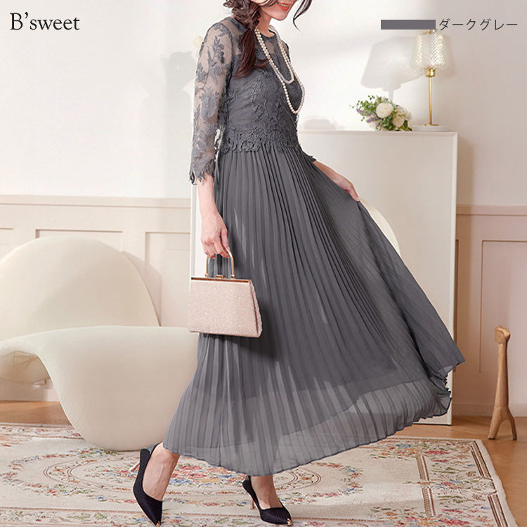 【pd47cy】レースプリーツワンピース