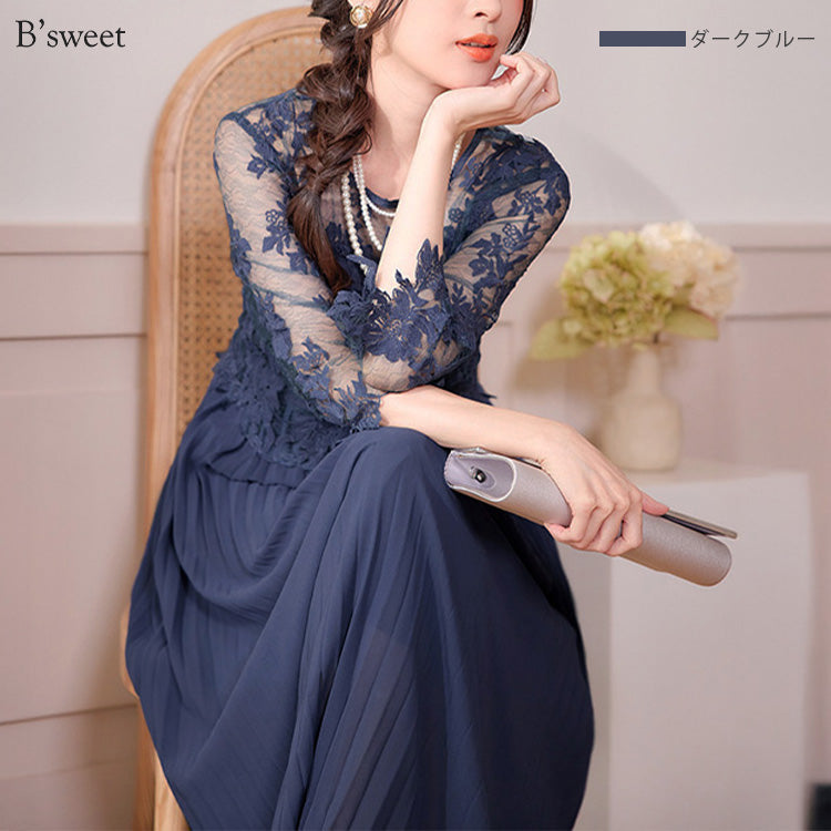 【pd47cy】レースプリーツワンピース
