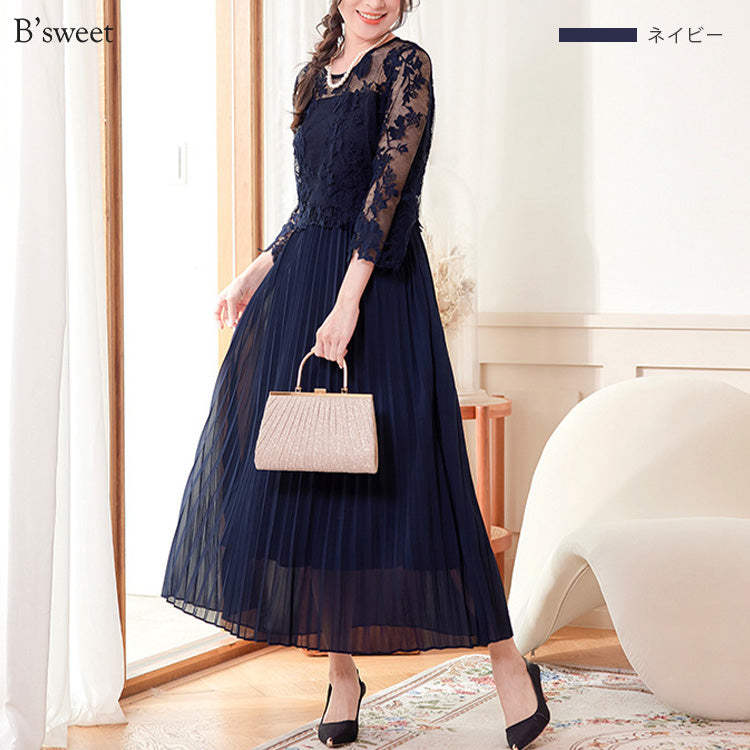 【pd47cy】レースプリーツワンピース