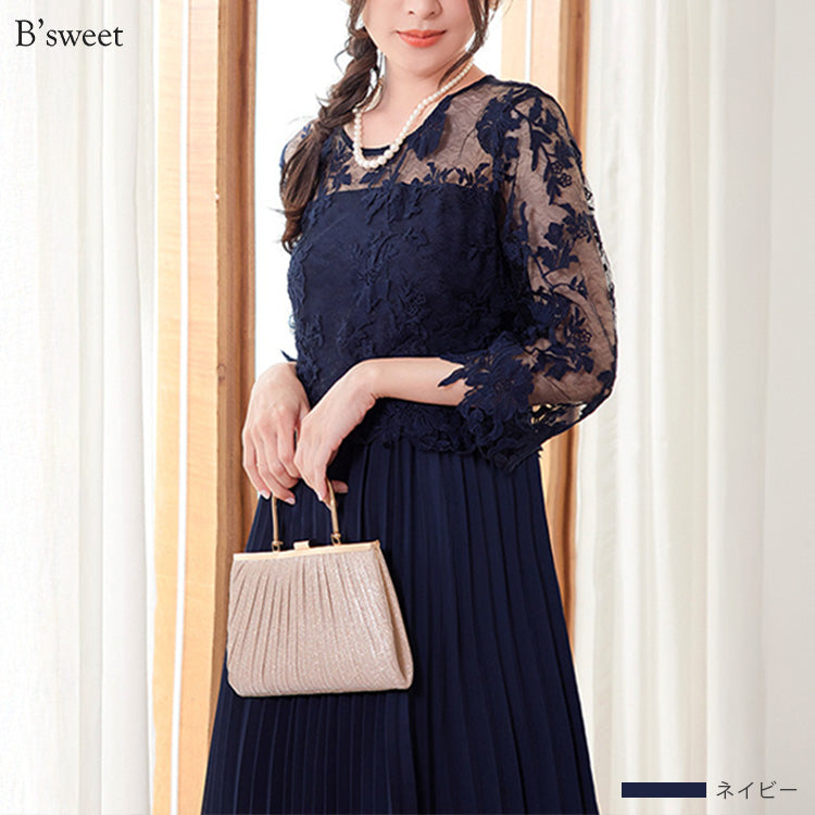 【pd47cy】レースプリーツワンピースドレス