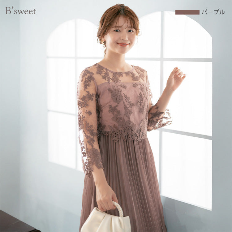 【pd47cy】レースプリーツワンピース