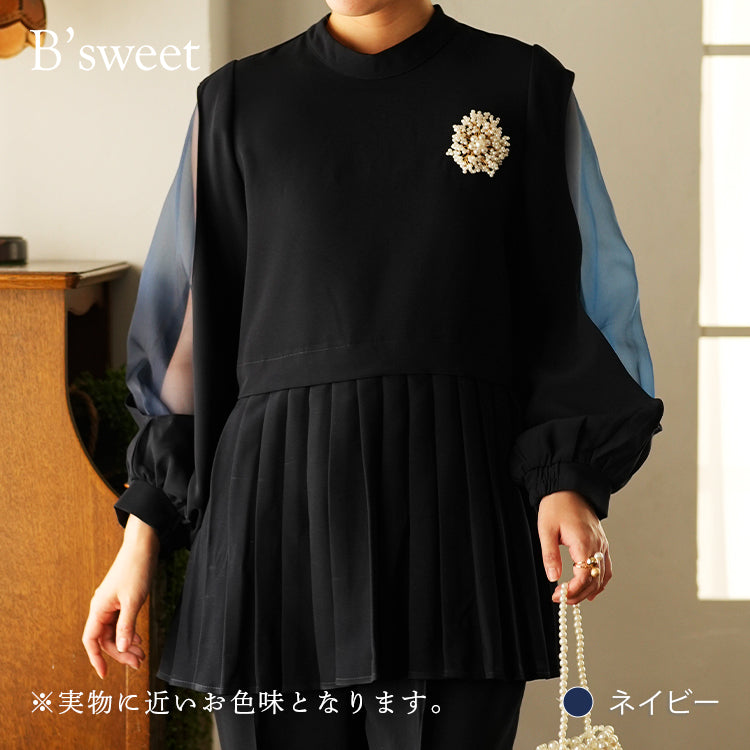 【pd49cy】プリーツ切り替えセットアップパンツドレス