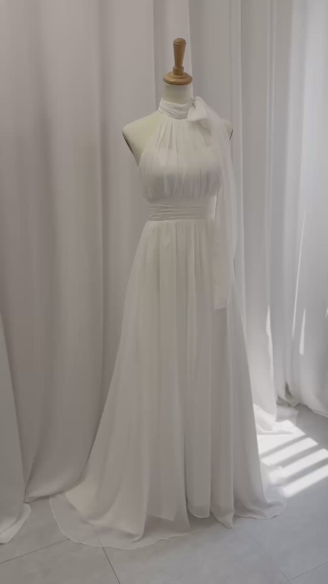 【wd708yj】ホルターネックリボンドレス Aライン