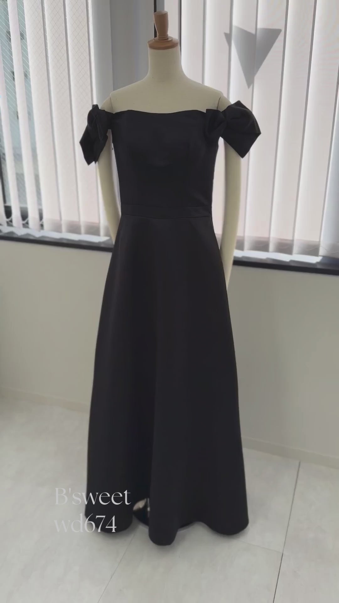 【wd674jx】サテンオフショルリボンドレス Aライン