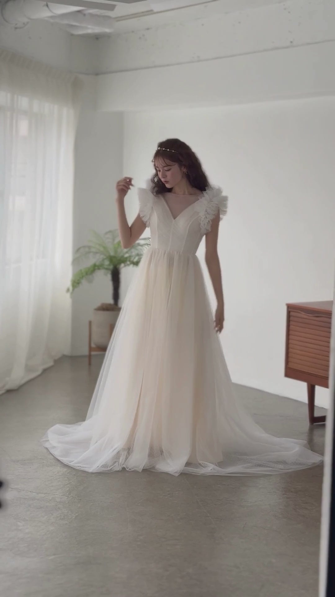 【wd682yj】ドット柄チュールデザインドレス Aライン