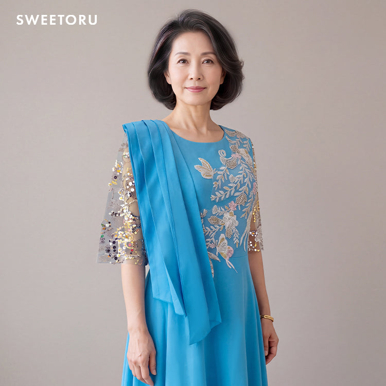 【std3】ドレープ刺繍カラードレス Aライン