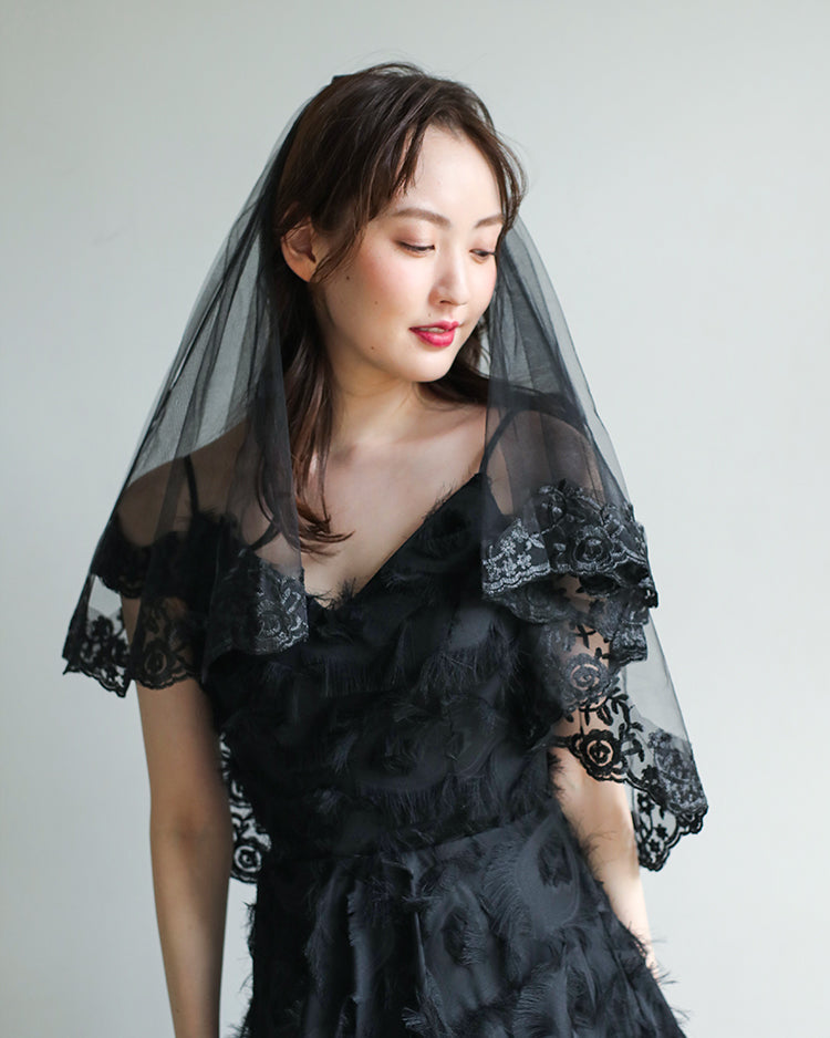 【ts157wn】ブラックレースミディアムベール コーム付き【長さ60cm/80cm】