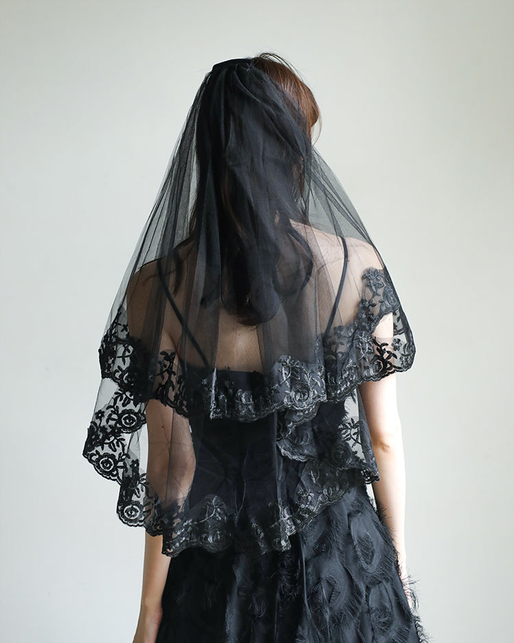 【ts157wn】ブラックレースミディアムベール コーム付き【長さ60cm/80cm】