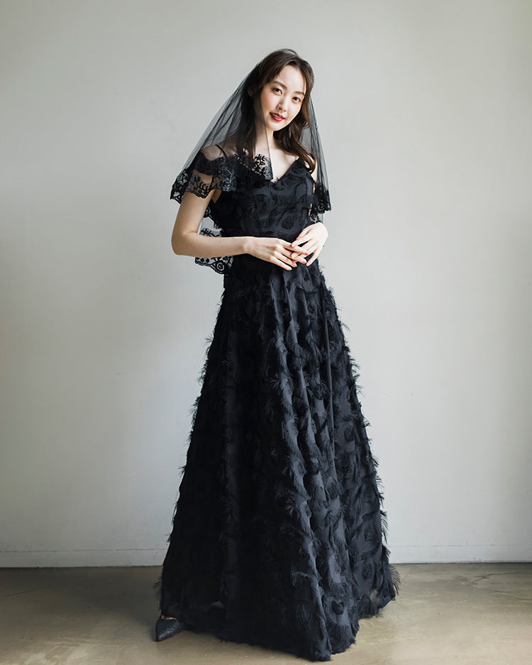 【ts157wn】ブラックレースミディアムベール コーム付き【長さ60cm/80cm】