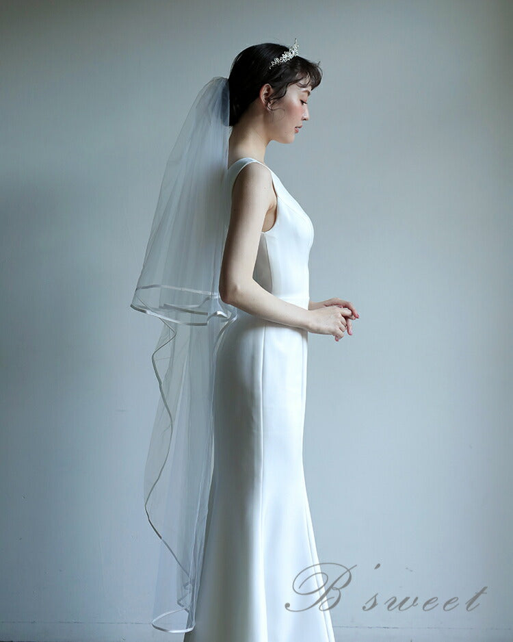 【ts216iy】パイピングセミロングベール コーム付き【長さ:65cm/135cm ・ 幅:150cm】