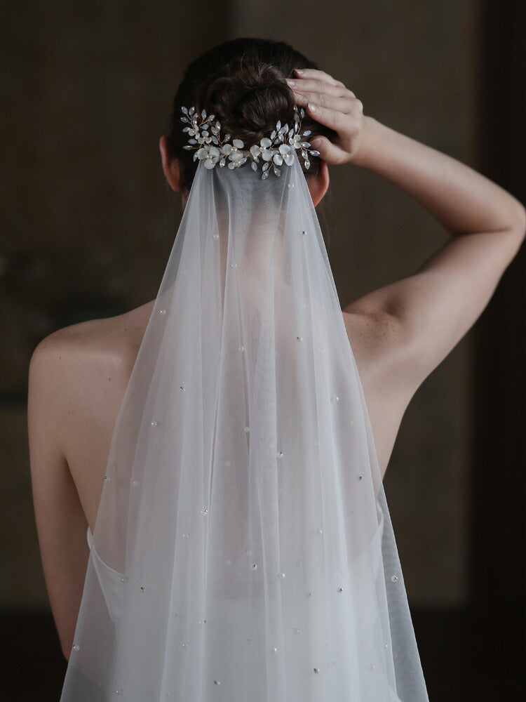 【ts226jd】パール付きミディアムベール コーム付き【長さ:65cm-95cm】