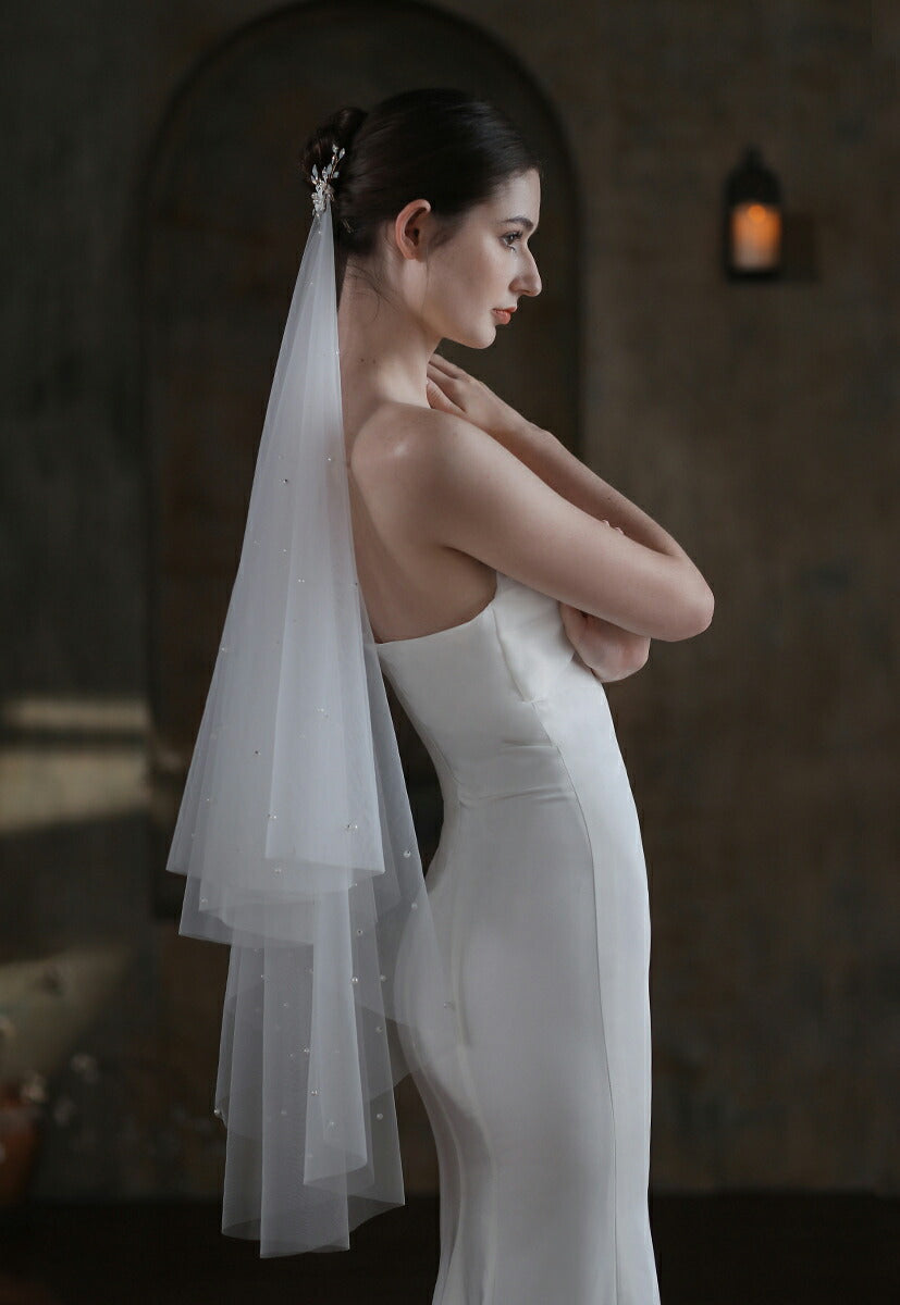 【ts226jd】パール付きミディアムベール コーム付き【長さ:65cm-95cm】