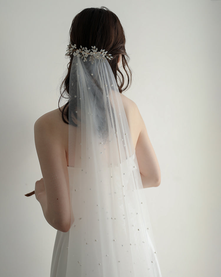 【ts226jd】パール付きミディアムベール コーム付き【長さ:65cm-95cm】