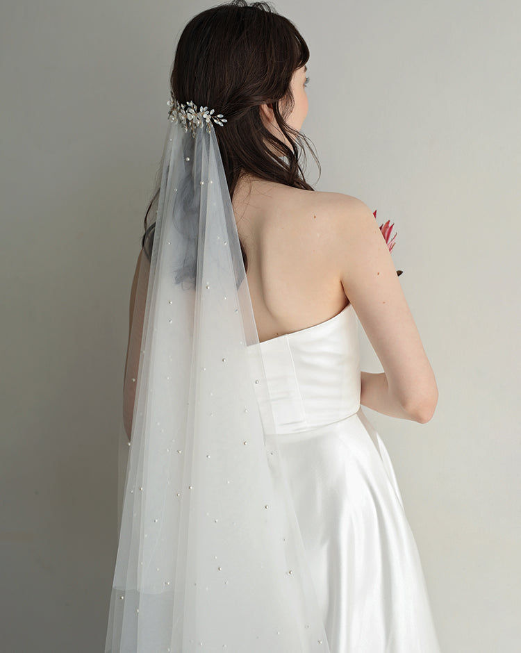 【ts226jd】パール付きミディアムベール コーム付き【長さ:65cm-95cm】