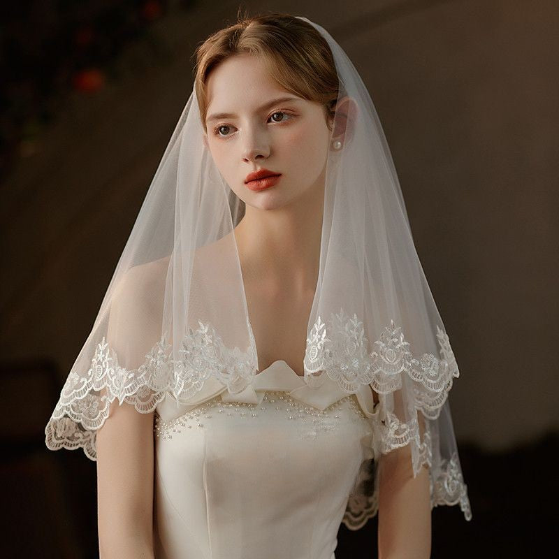 【ts234iy】スカラップレースミディアムベール コーム付き【長さ約51cm/63cm】