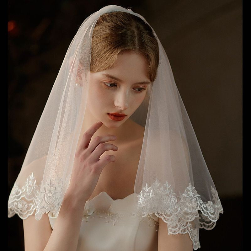 【ts234iy】スカラップレースミディアムベール コーム付き【長さ約51cm/63cm】