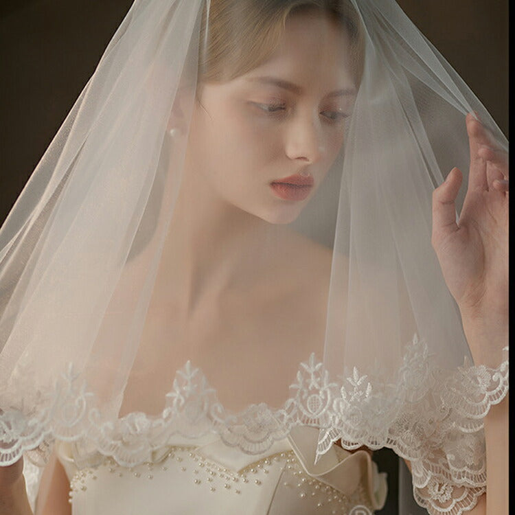 【ts234iy】スカラップレースミディアムベール コーム付き【長さ約51cm/63cm】