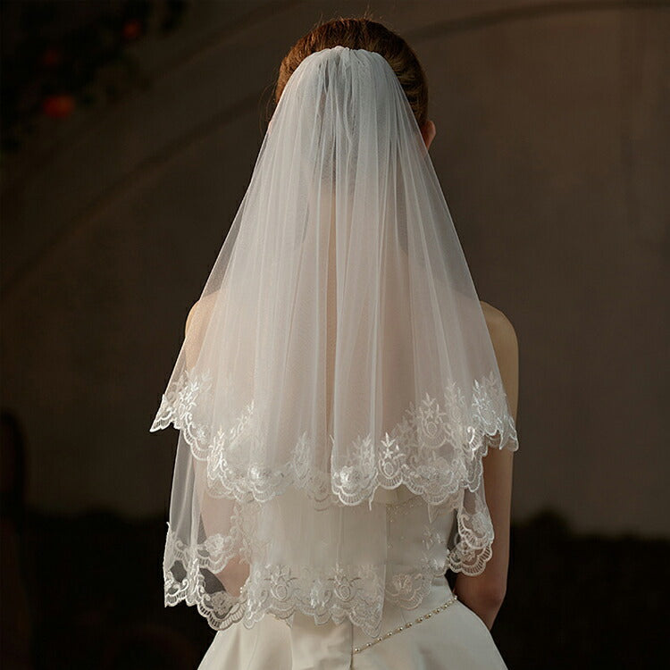 【ts234iy】スカラップレースミディアムベール コーム付き【長さ約51cm/63cm】