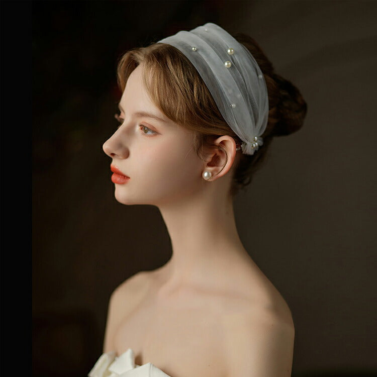 【ts235iy】パール付きヘッドバンド クリップ付き【サイズ:38cm * 8cm】