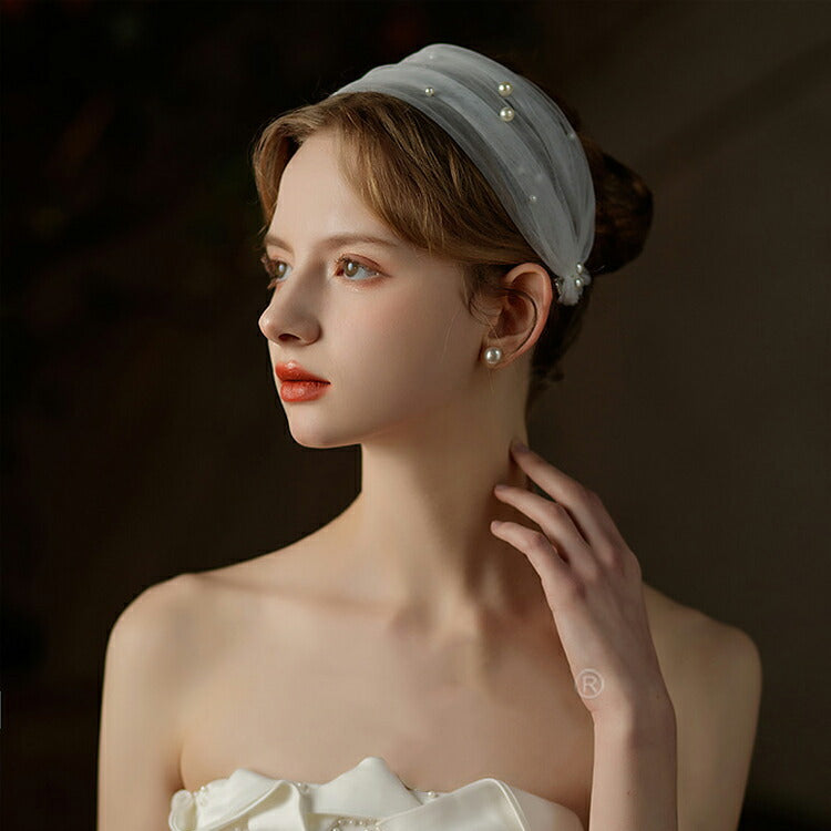 【ts235iy】パール付きヘッドバンド クリップ付き【サイズ:38cm * 8cm】