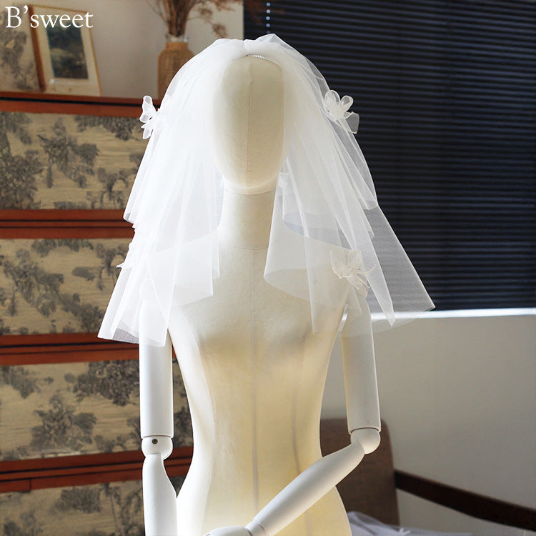 【ts242jd】リボン付きふんわりベール【長さ約35cm×55cm】