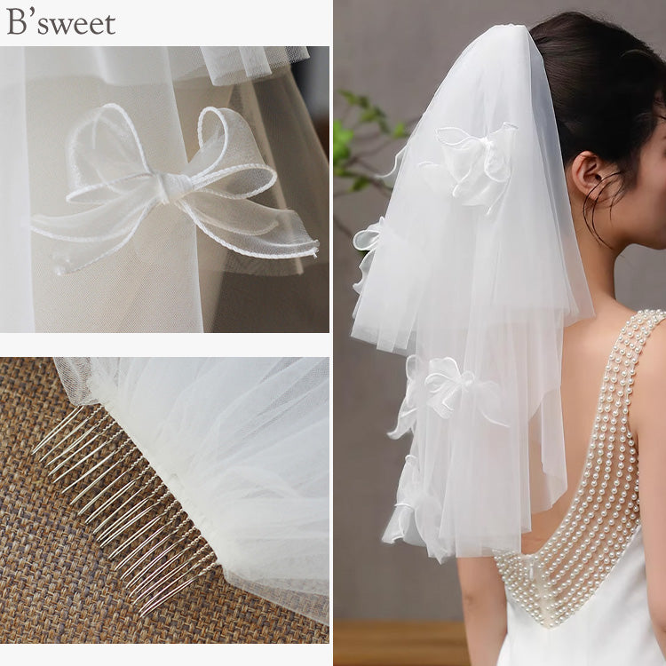 【ts242jd】リボン付きふんわりベール【長さ約35cm×55cm】