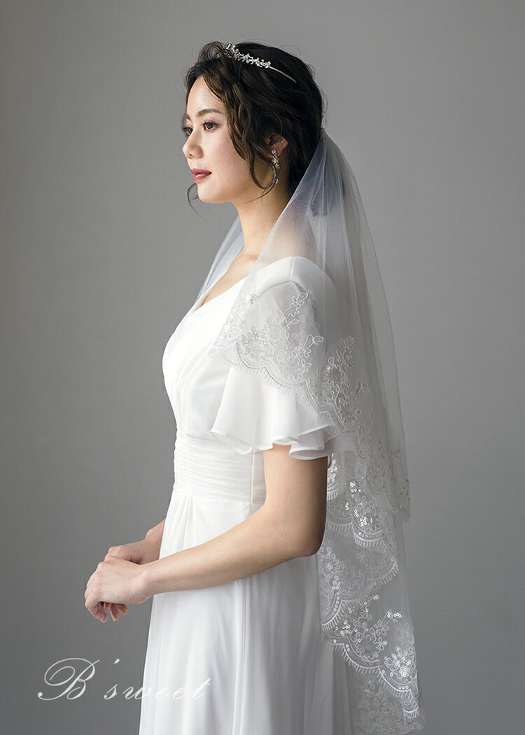 【ts2】スパンコールコードレースミディアムベール 2カラー コーム付き【長さ:約60cm/90cm】