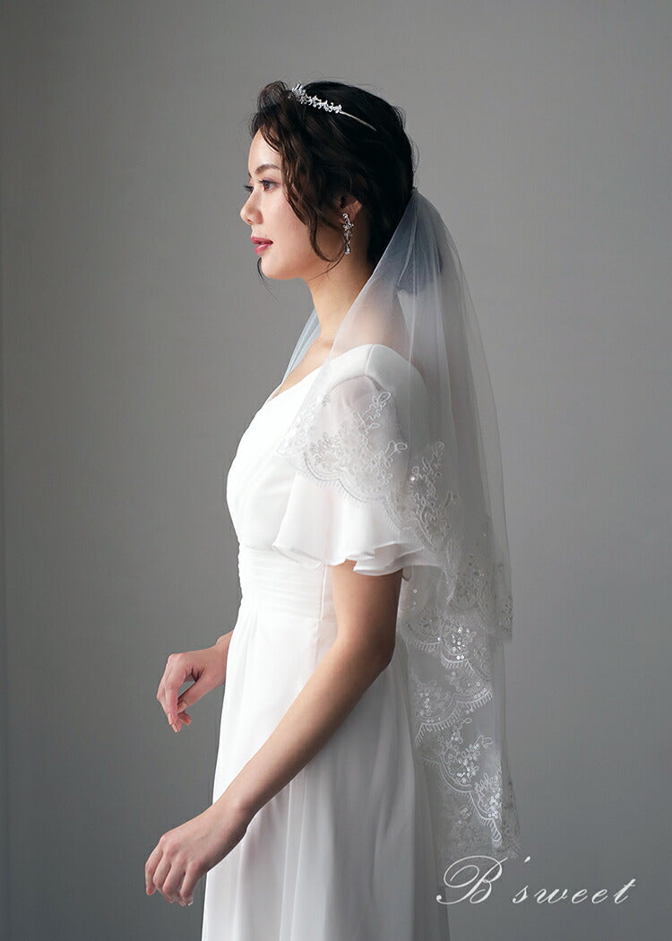 【ts2】スパンコールコードレースミディアムベール 2カラー コーム付き【長さ:約60cm/90cm】