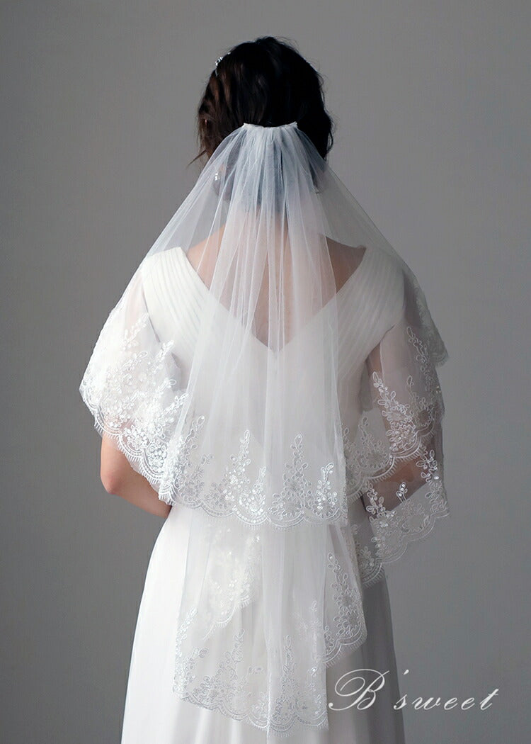 【ts2】スパンコールコードレースミディアムベール 2カラー コーム付き【長さ:約60cm/90cm】