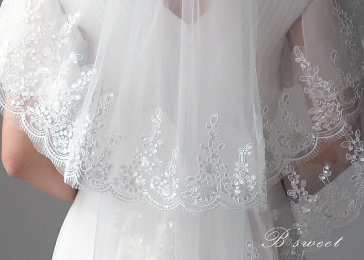 【ts2】スパンコールコードレースミディアムベール 2カラー コーム付き【長さ:約60cm/90cm】