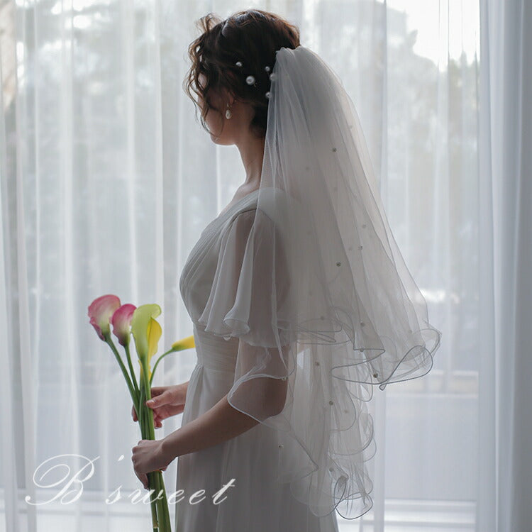 【ts61ax】ウェーブパールミディアムベール コーム付き