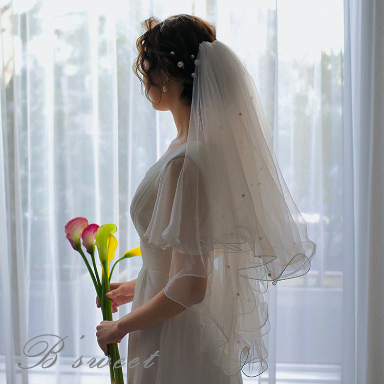 【ts61ax】ウェーブパールミディアムベール コーム付き