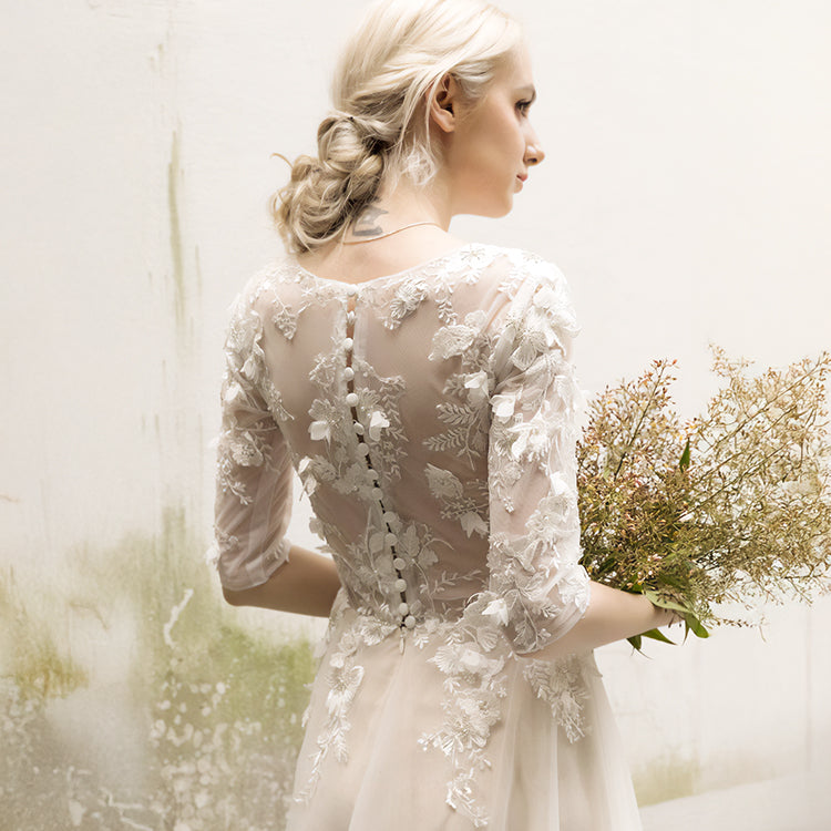 【ur16】七分丈ビージングフラワーモチーフドレス スレンダーライン