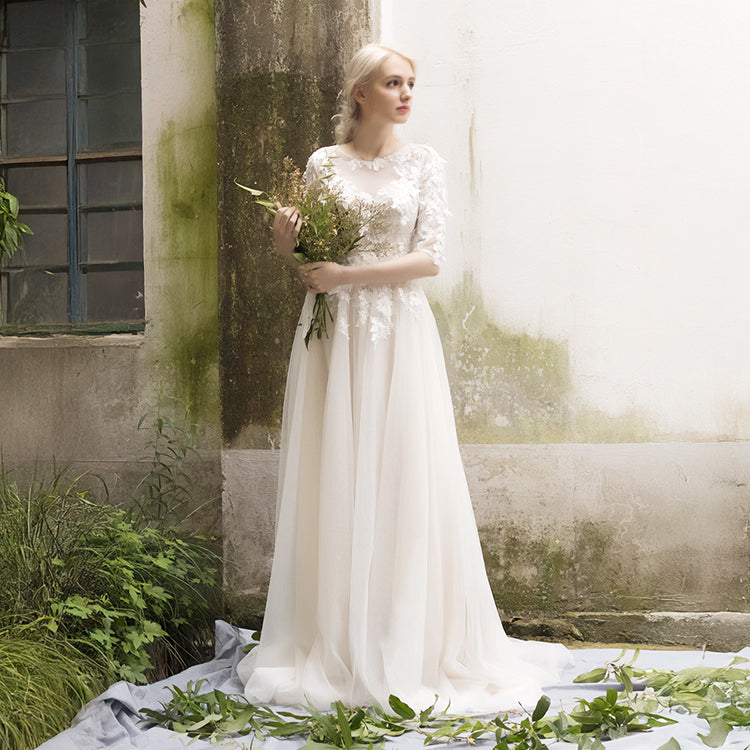 【ur16】七分丈ビージングフラワーモチーフドレス スレンダーライン