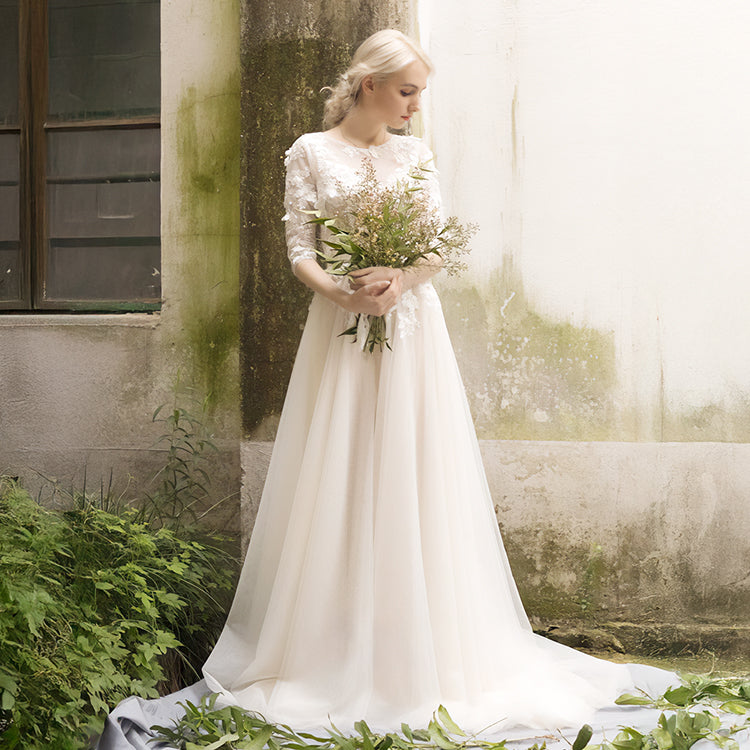 【ur16】七分丈ビージングフラワーモチーフドレス スレンダーライン