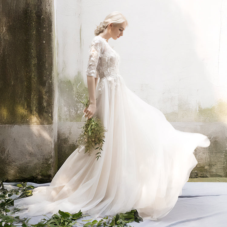 【ur16】七分丈ビージングフラワーモチーフドレス スレンダーライン