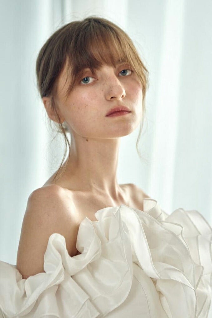 【ur23】フリルオフショルダーウエストリボンドレス Aライン