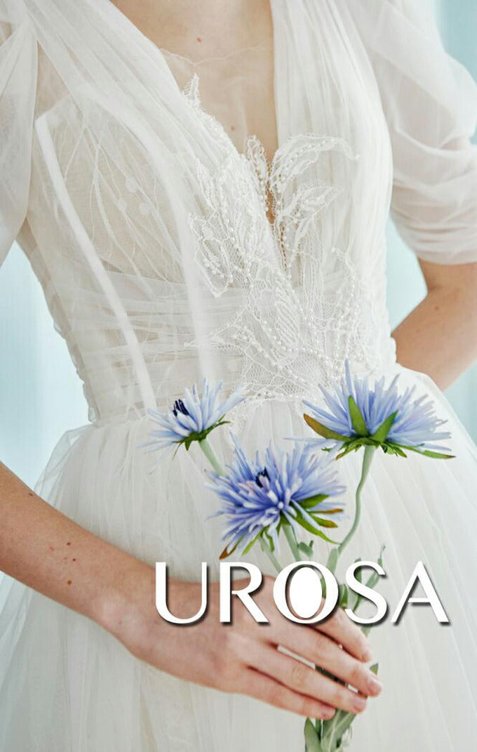 【ur31】センターレースパフスリーブチュールドレス Aライン