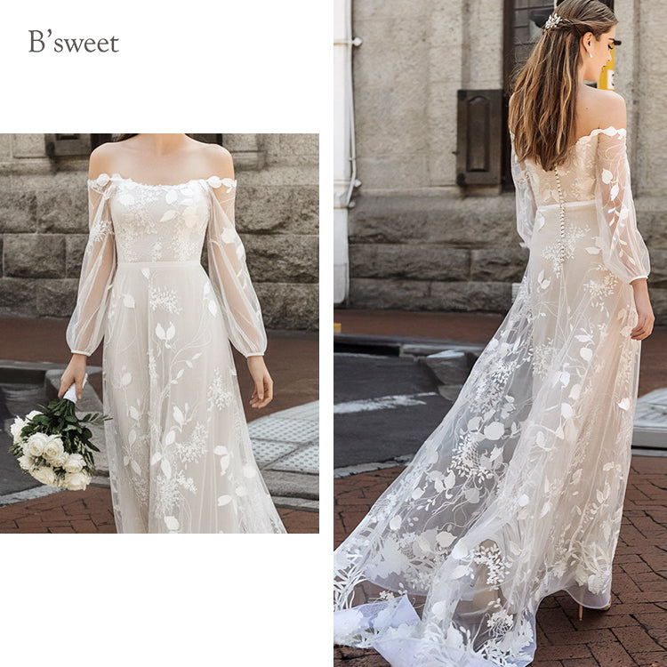 【ur74】 オフショルダーシアーリーフドレス スレンダーライン