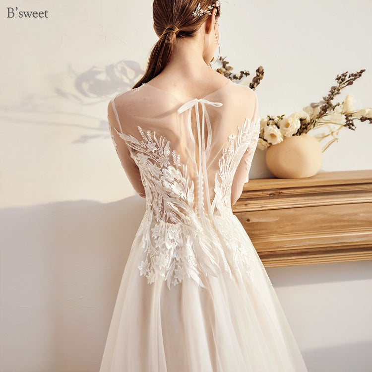 【ur75】 刺繡スリーブドレス Aライン