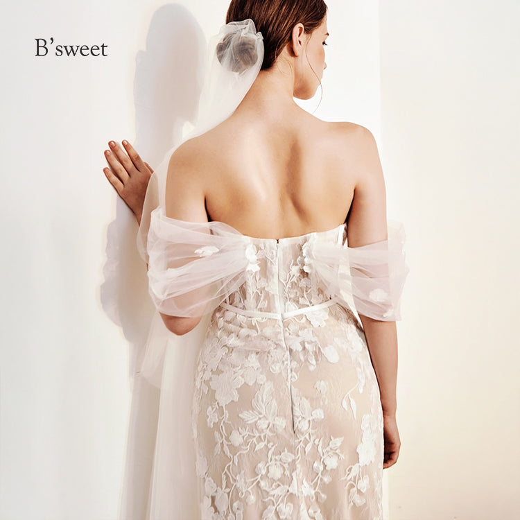 【ur77】 オフショルダーレース刺繡ドレス マーメイドライン