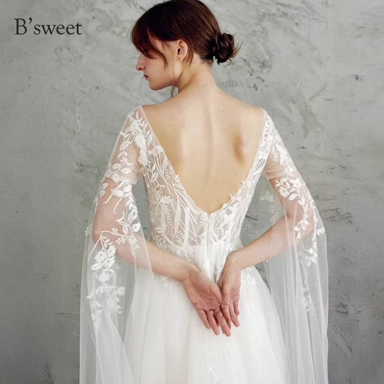 【ur78】 シアーレースケープ風スリーブドレス Aライン