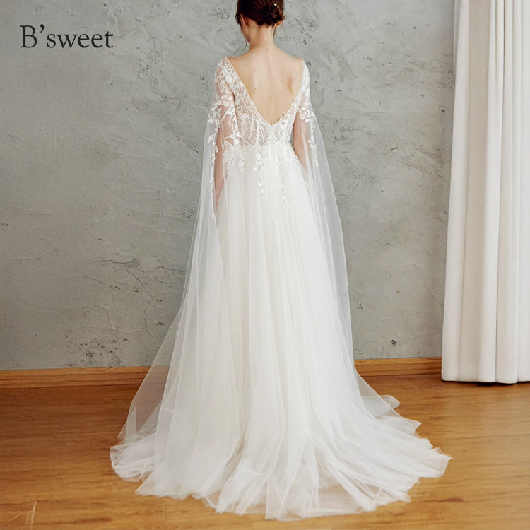 【ur78】 シアーレースケープ風スリーブドレス Aライン