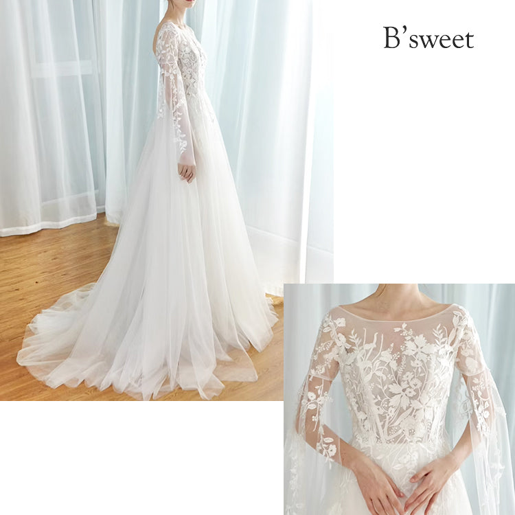 【ur78】 シアーレースケープ風スリーブドレス Aライン