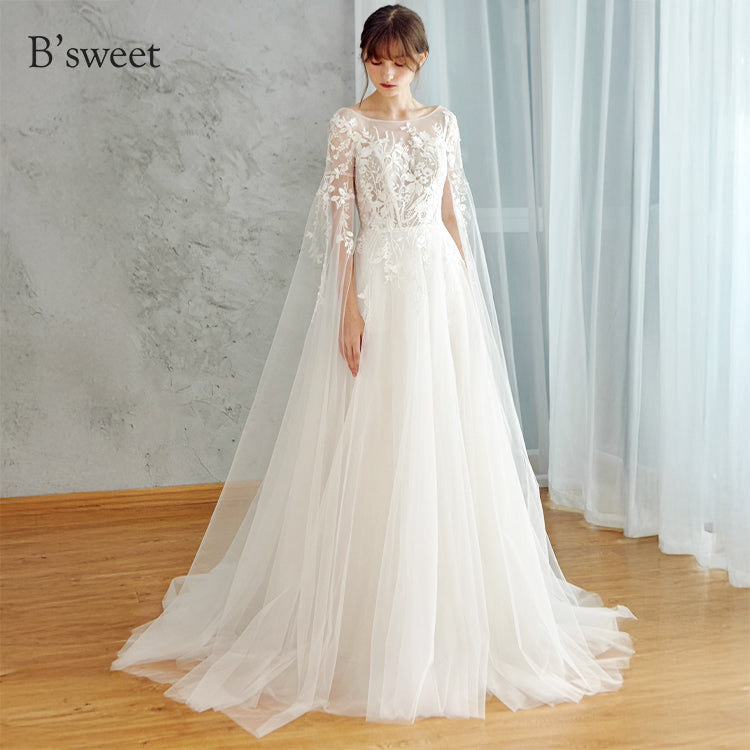 【ur78】 シアーレースケープ風スリーブドレス Aライン