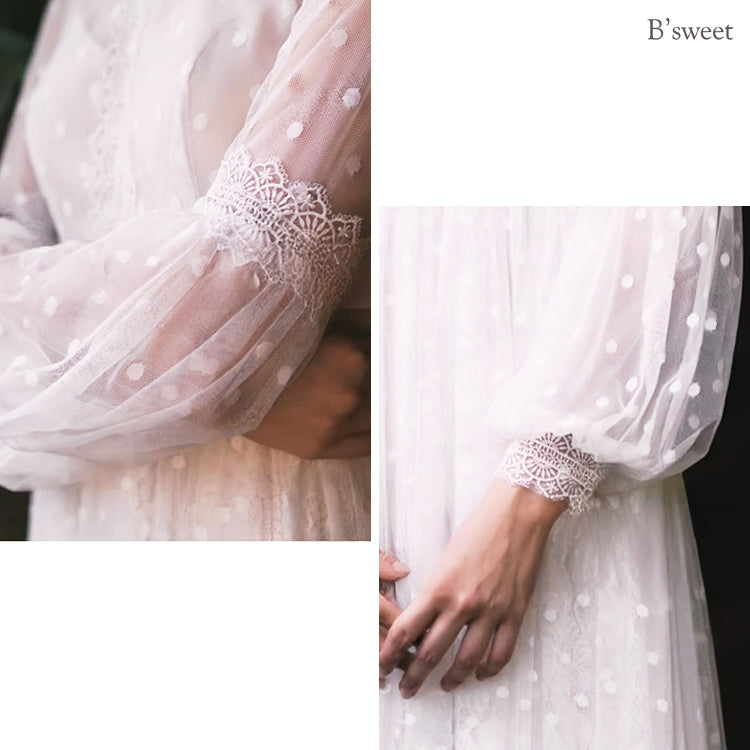 【ur82】 ドット柄長袖チュールドレス Aライン