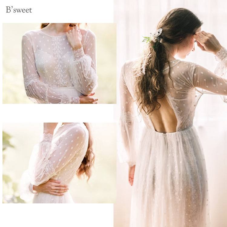 【ur82】 ドット柄長袖チュールドレス Aライン