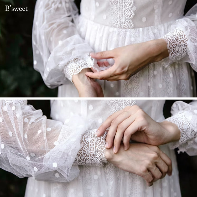 【ur82】 ドット柄長袖チュールドレス Aライン