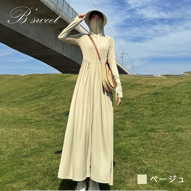 【uvpk3】UVカットパーカーギャザーワンピース